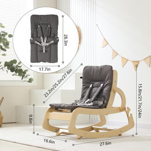 Silla Mecedora De Madera Ajustable 3 En 1 Gris Ergonómica