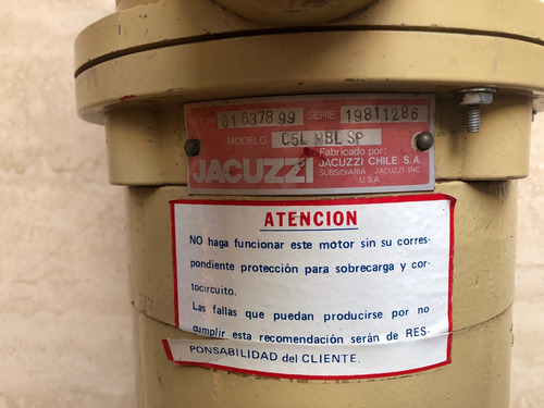 Bomba De Agua Piscina, Marca Jacuzzi, Mod C5l Mbl Sp, 0,5 Hp (Usado)