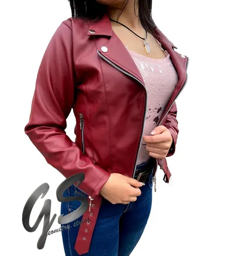 Chaqueta de cuero vinotinto mujer sales