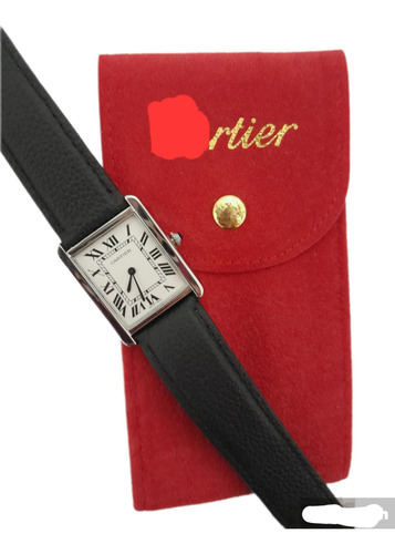 Relógio Cartier Tank Quartzo (premium) + Estojo E Caixinha Preto Prateado Branco (Recondicionado)