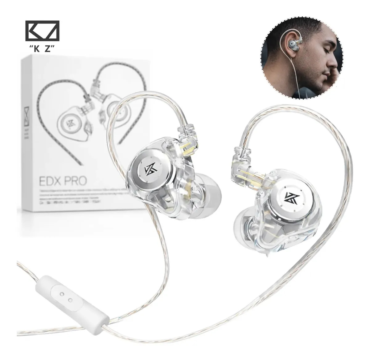 Fone De Ouvido Kz Edx Pro Dj Musicos Retorno Palco In-ear Cor Cristal C/microfone