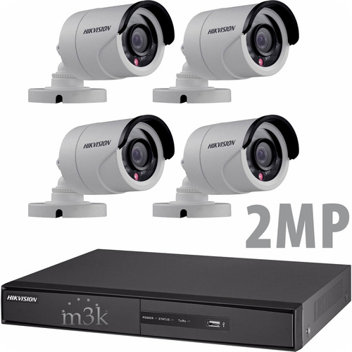 Kit Seguridad Hikvision Full Hd Dvr 8 + 4 Camaras 2mp 1080p Exterior Infrarrojas + Ip Visualiza X Celular P2p Cctv