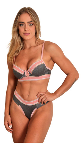 Moda Íntima Conjunto Lingerie De Calcinha E Sutiã Mescla