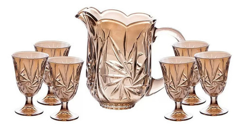 Set de 7 jarras de cristal con vasos de agua Lior Juice, color ámbar