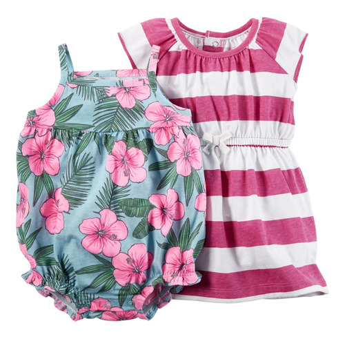 De Carter Baby Girls 2-pack Floral Y Rayas Sunsuits, 9 Mese.