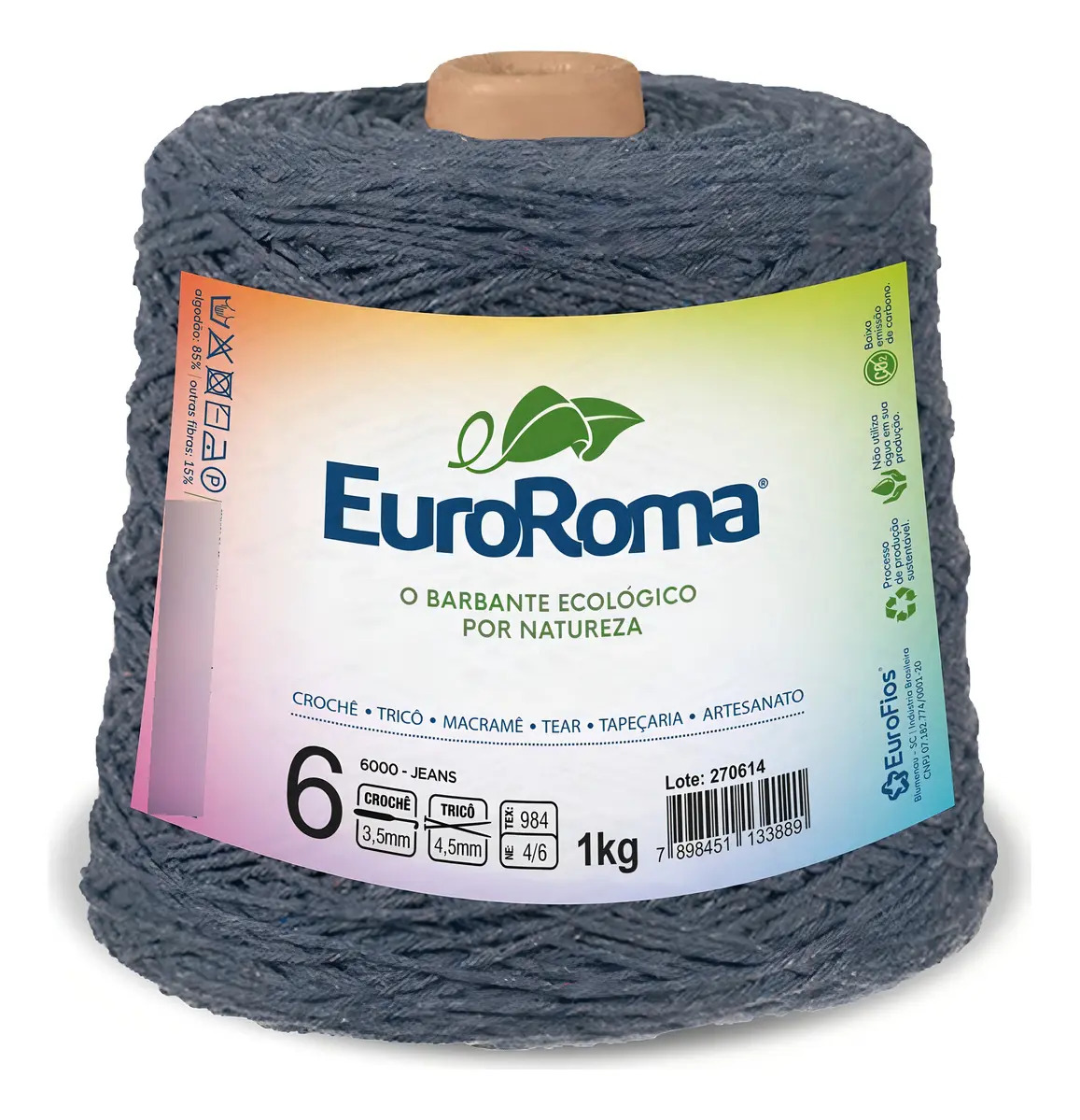 Barbante EuroRoma Jeans N°6 1kg 1016m Crochê Tricô Macramê Artesanato