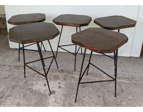 Taburete Antiguo De Hierro Y Madera, Asiento 29cm, Alto 44cm (Usado)