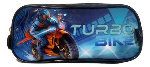 Estojo Escolar Infantil Turbo Bike Moto Menino Metal Gosuper Cor Azul