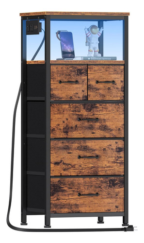 Cómoda De 4 Cajones Y Cómoda Led Con Estación De Carga