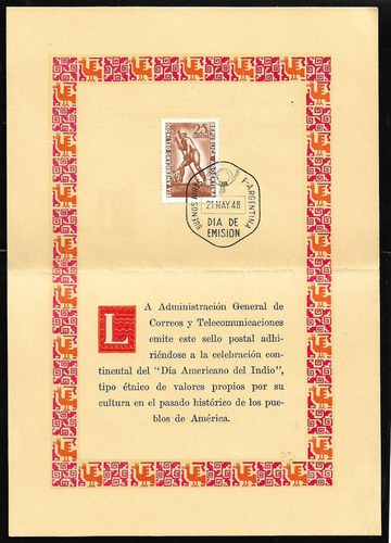 Argentina 1948 Tarj Ofic 1º Día+ Estampillia Indio Americano