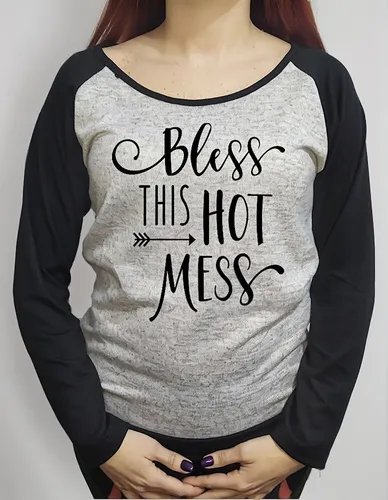 Buzo Lanilla Mujer Frase Bless This Hot Mess