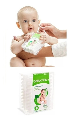 Cotonete Para Bebês Bellacotton Higiene 3 Pacotes C/50 Cada Cor Branco