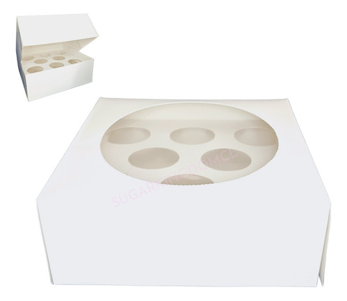 Caja Para 8 Cupcakes Blanca Con Visor Autoarmable
