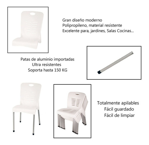 Imagen 4 de 7 de Combo 4 Sillas Syrah Apilables Patas De Aluminio Reforzada