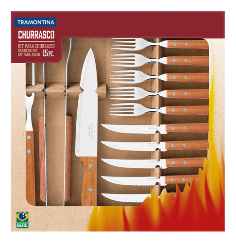 Juego De Cubiertos Asado 15pz Mango Madera Dynamic Tramontin