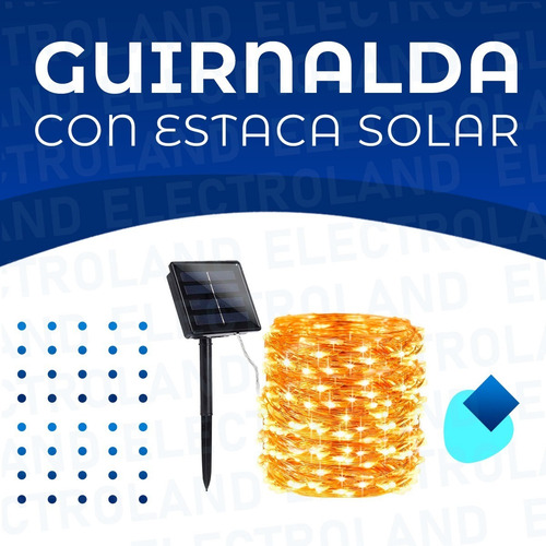 Imagen 2 de 10 de Guirnalda Luz Led Alambre Efectos Cálida Solar Ext/ Int