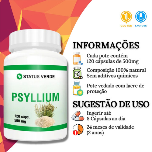Psyllium Puro Intestino Saudável 120 Cáps - Status Verde