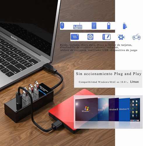 Imagen 3 de 7 de Hub Usb 3.0 4 Puertos Expansor Multi Para Laptop Pc 4 En 1