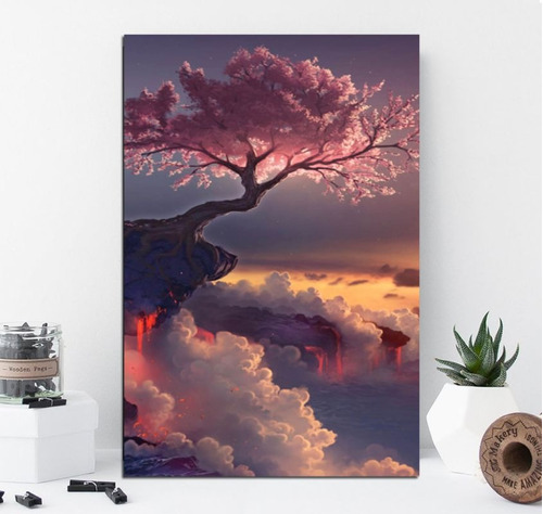 Vinilo Decorativo 40x60cm Cerezos Paisaje Pink Arbol