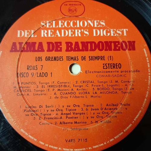 Sin Tapa Disco Alma De Bandoneon 9 Di Sarli Troilo Vargas T0