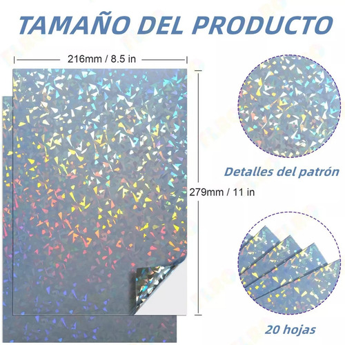 Muramaudi 24 Vinil Adhesivo Holográfico A4 Para Impresión Láser Inkjet Autoadhesivo Impermeable Resistente A Desgarros Fragmentos de Espejo 21 Cm × 29.7 Cm
