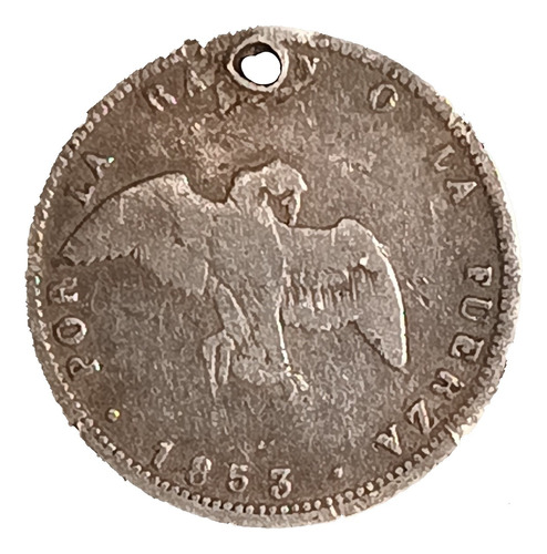 Chile 1/2 Décimo 1853 Regular Plata Km 121 Perforado