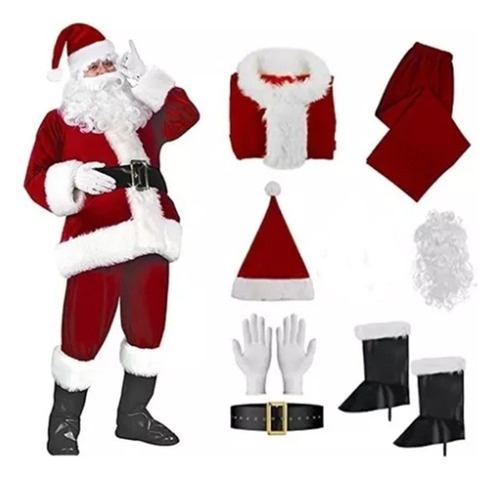 Traje De Navidad Santa Franela De Lujo Para Hombre 7 Piezas