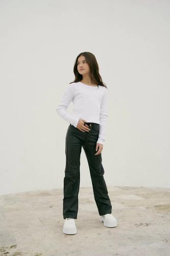 Pantalón Wide Leg Engomado Negro Teens