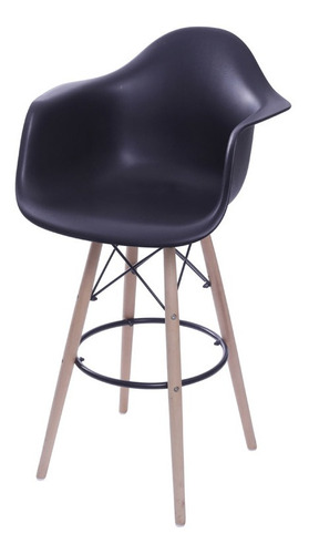 Banqueta Eames Daw Em Polipropileno Com Base Madeira - Preta