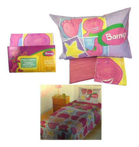 Juego De Sábanas Infantil Barney 1 Plaza