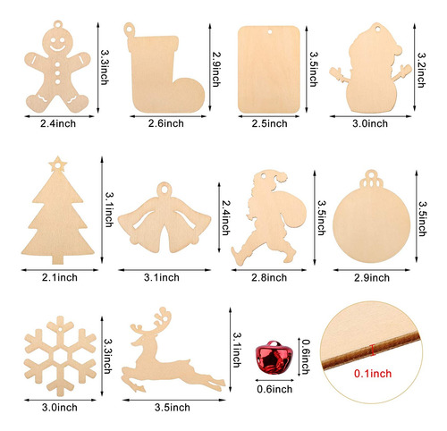 125 Adornos Navideños De Madera Sin Terminar, 10 Reban...