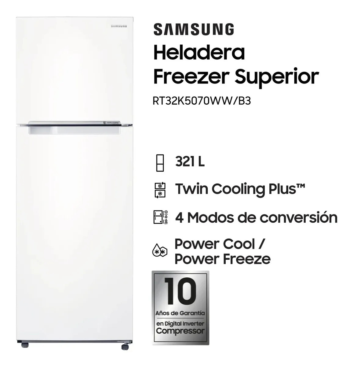 Heladera Samsung Freezer No Frost Flex Inverter 321 L White Color Snow white