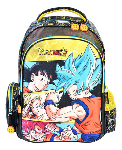 Mochila Escolar Dragon Ball Goku Transformaciones Color Azul Diseño de la tela Liso