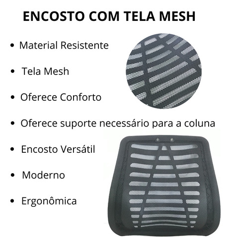 Conjunto Assento E Encosto C/ Tela Mesh Ergonômico Preto