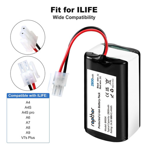Batería De Reemplazo De 2800 Mah Para El Robot Ilife A4s, La