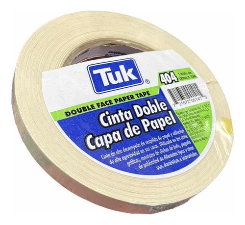 Cinta Doble Capa De Papel Tuk 404 Artes Gráficas 12mm X 33m