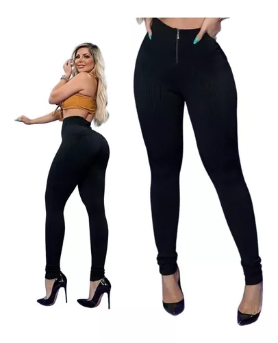 Legging Canelada Cintura Alta Com Zíper Modelo New Channel