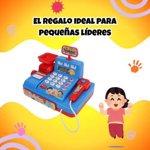 Mini Caja Registradora Para Niña Con Luz Sonido Y Accesorios Azul Y Rojo