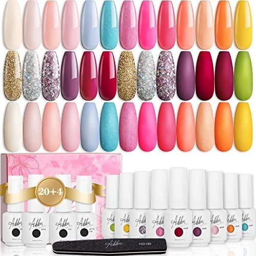 Aikker Pack De 25 Rainbow Summer Gel Nail Polish Set, Lmtbq