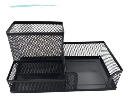 Organizador de Mesa em Metal Preto com 3 Divisórias Verticais Ideal para Lápis e Clipes