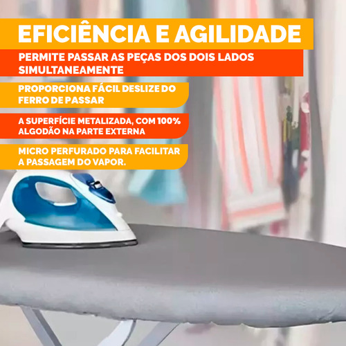 Forro Capa Tábua Passar Térmico Com Espuma 130x40cm Cinza