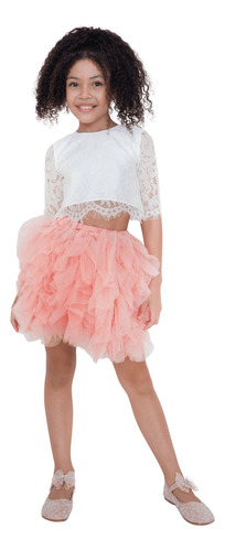 Conjunto Falda Tutú Y Blusa Con Encaje - 2 Piezas