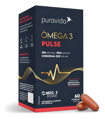Kit 3 Ômega 3 Pulse Epa Dha + Coenzima Q10 Puravida Sabor Sem Sabor