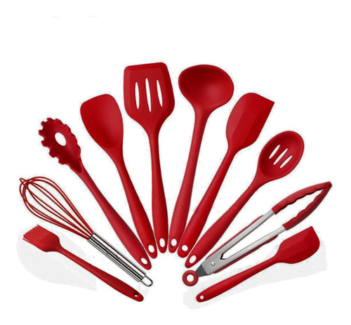 Set 10 Utensilios De Silicona Antiadherentes Cocina Espatula