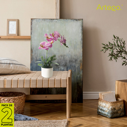 Planta Artificial Moderna Con Maceta Decorativa Real Style Orquídea Mora Compacta Pack De 2 Unidades De 40cm De Alto Artego Para Hogar Sala Comercio Oficina
