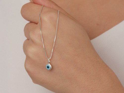 Cordão Feminino Com Pingente Olho Grego Prata 925 Cor Prateado