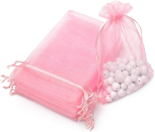 100 Bolsas De Regalo De Organza Con Cordón 13x18, Rosa