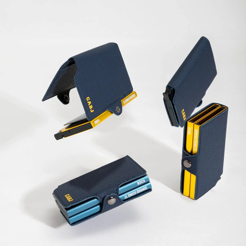 Billetera Tarjetero Card Slider Holder Kyma Doble Clubes Boca Juniors Azul Y Dorado Liso