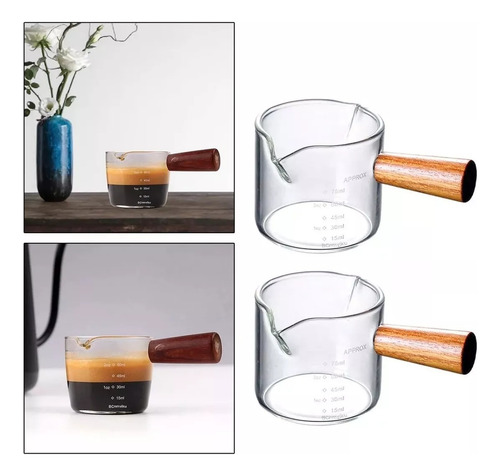 2 Tazas Medidoras De Vidrio Para Espresso Con Mango De
