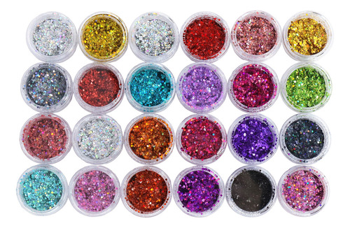 24 Glitter Encapsulado Flocado Pedrarias Caviar Strass Unhas Cor HS-674